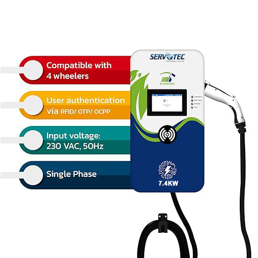 Servotech AC Charger 7kW (Type 2) Connector, Single Phase Electric Vehicle Charger: Fast and Efficient Charging | Indoor and Outdoor Use
