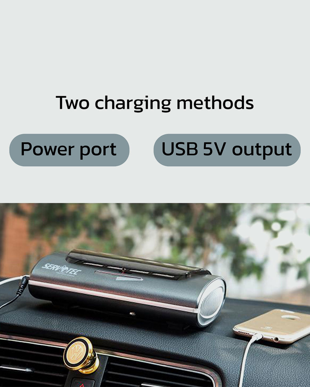 Car Air Purifier with HEPA filter & ionizer, activated carbon filter for clearing odour, Tio2 Nanometer Photocatalyst, USB 5V Output, Power Port