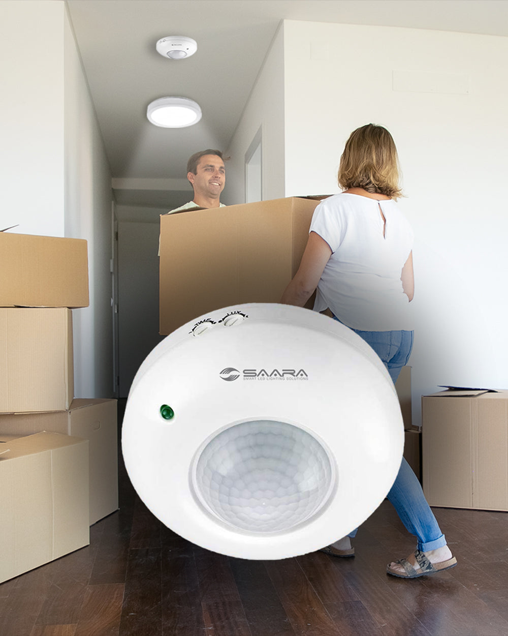 SAARA Motion Sensor with Light Sensor | Energy Saving Motion Detector Switch | Auto Day/Night On & Off | LDR Sensor Switch for Lighting Waterproof Ceiling Mounted