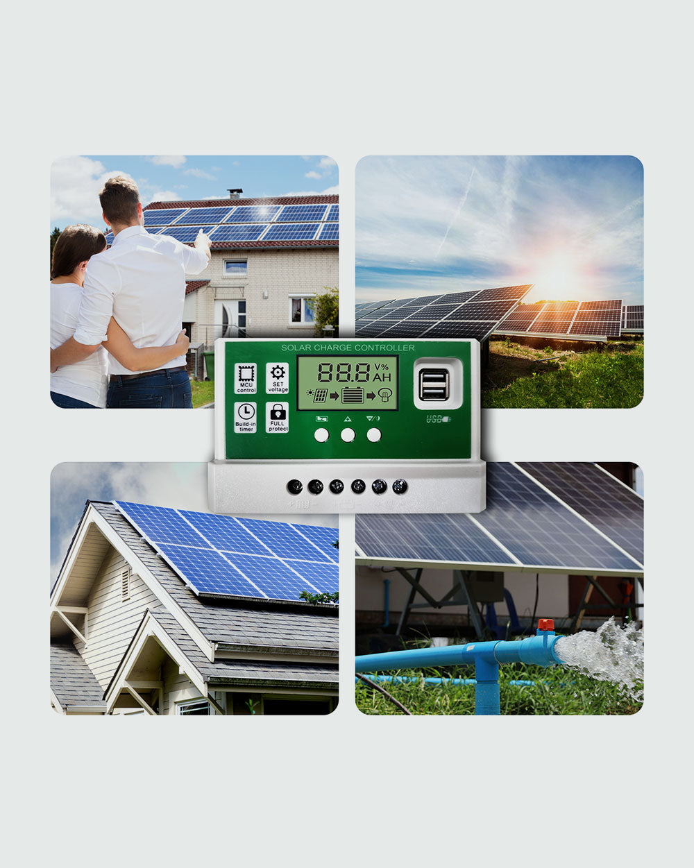 Servotech Solar Charge Controller (12V/24V), Adjustable LCD Display, Supports Lead Acid, Lithium-Ion and Iron Phosphate Battery