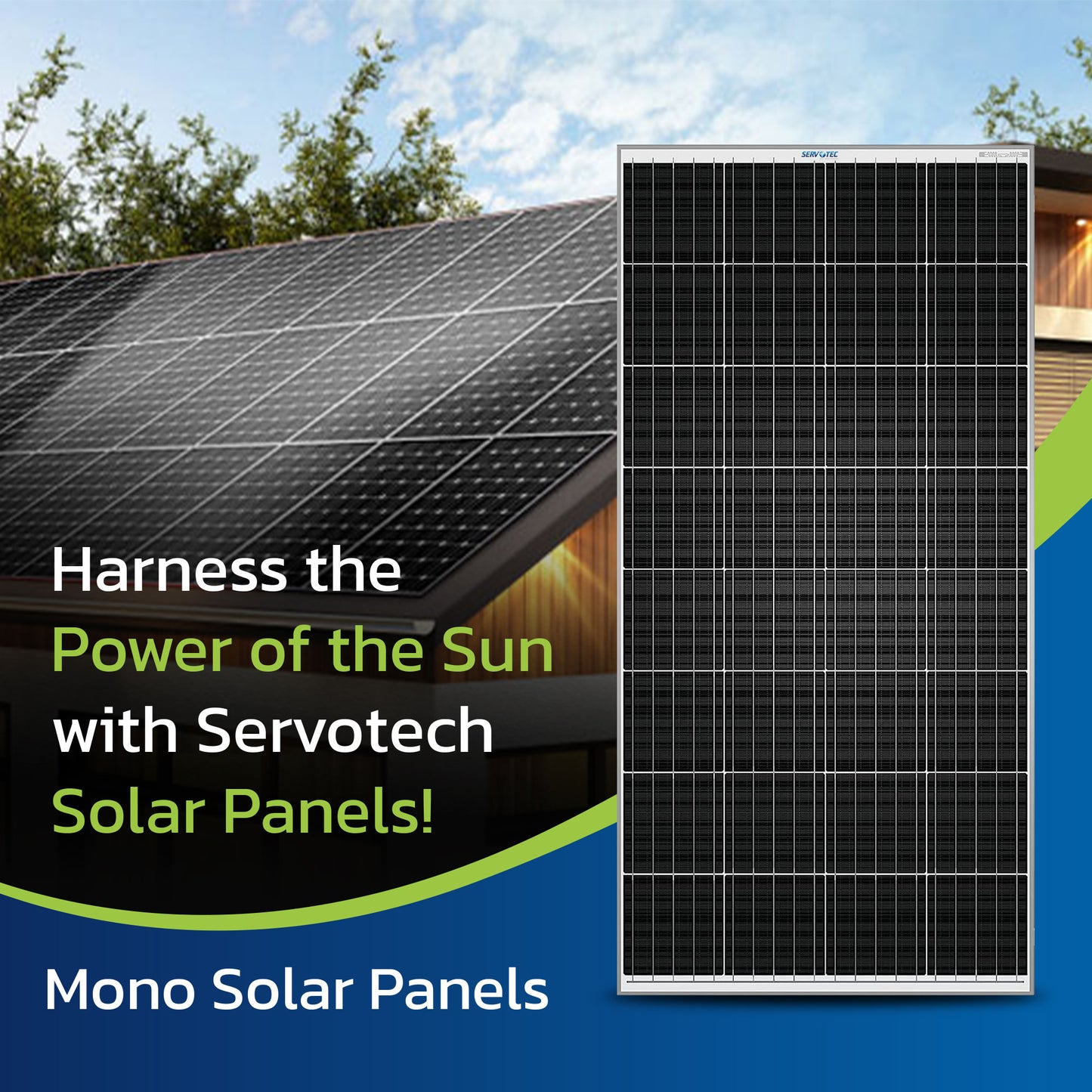Servotech Monocrystalline 415 Watt 24V  Solar Panel with A+ Grade 72 Solar Cells  | Best Solar Power Solution for Home & Ofiices