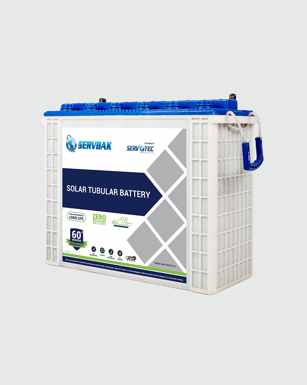 SERVBAK Tubular Solar Battery Solar Solution for Homes, Offices & Shops, Rechargeable 60 Months Warranty, 12 Volt, PCPP Container