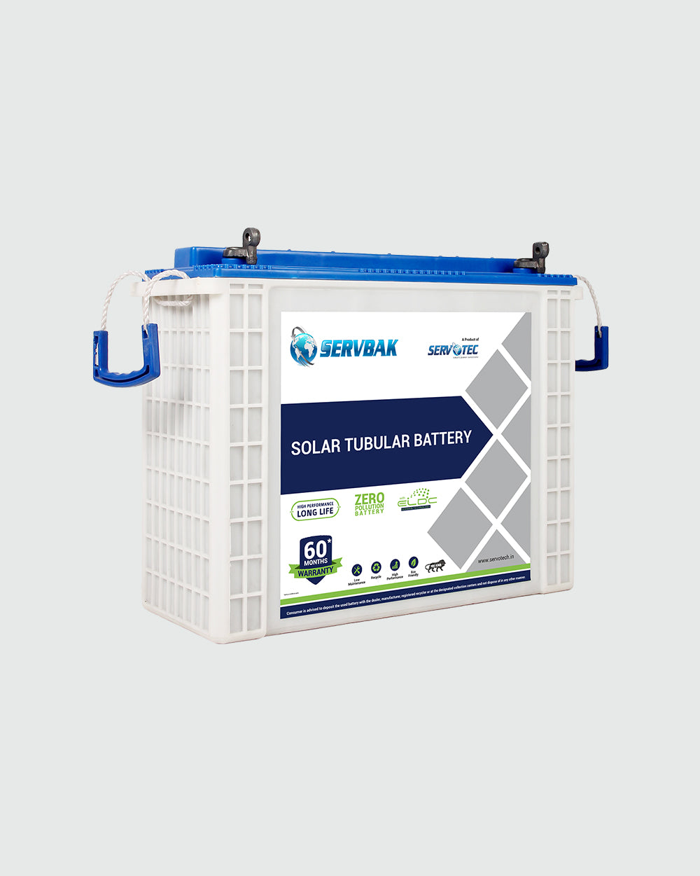 SERVBAK Tubular Solar Battery Solar Solution for Homes, Offices & Shops, Rechargeable 60 Months Warranty, 12 Volt, PCPP Container