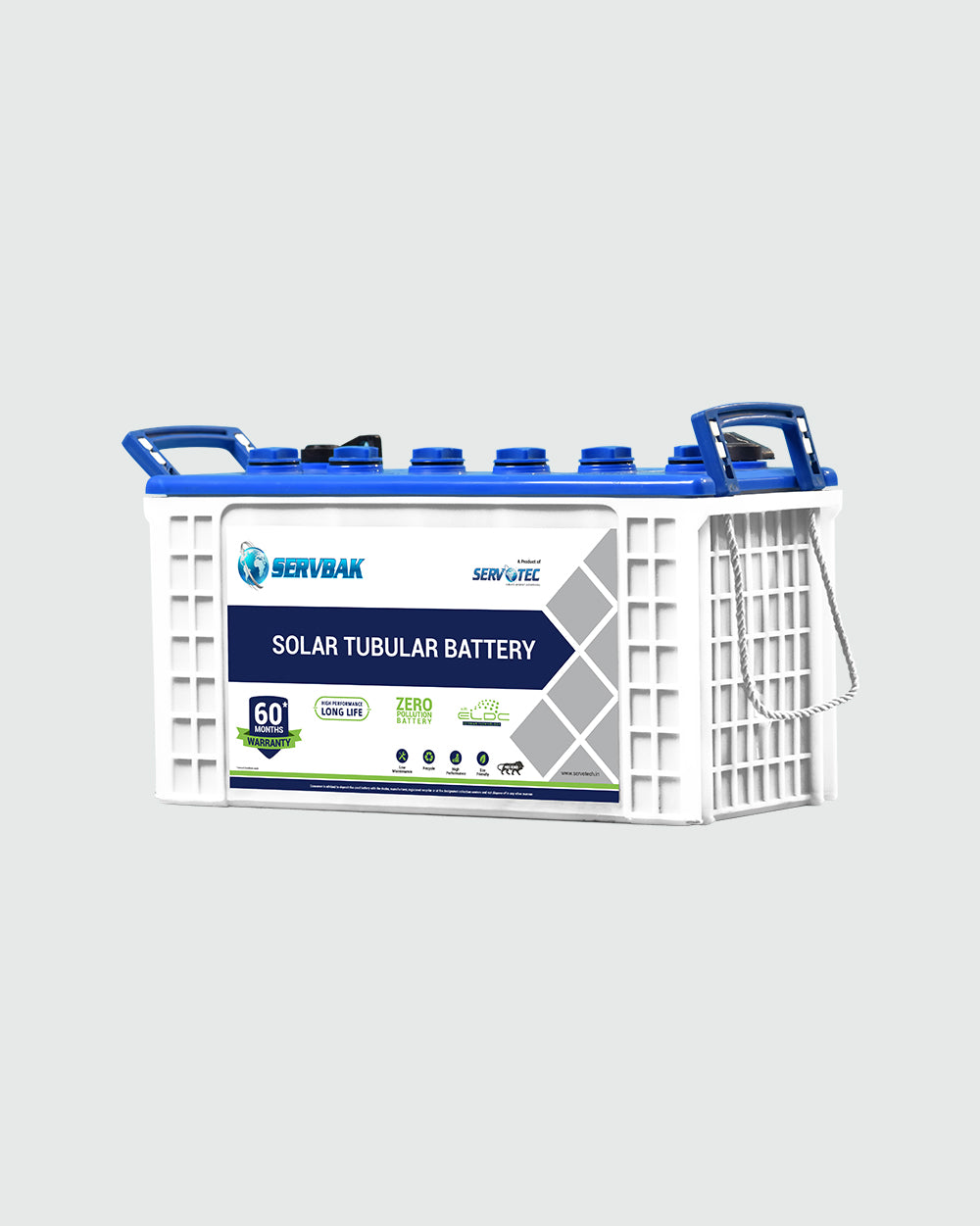 SERVBAK Tubular Solar Battery Solar Solution for Homes, Offices & Shops, Rechargeable 60 Months Warranty, 12 Volt, PCPP Container