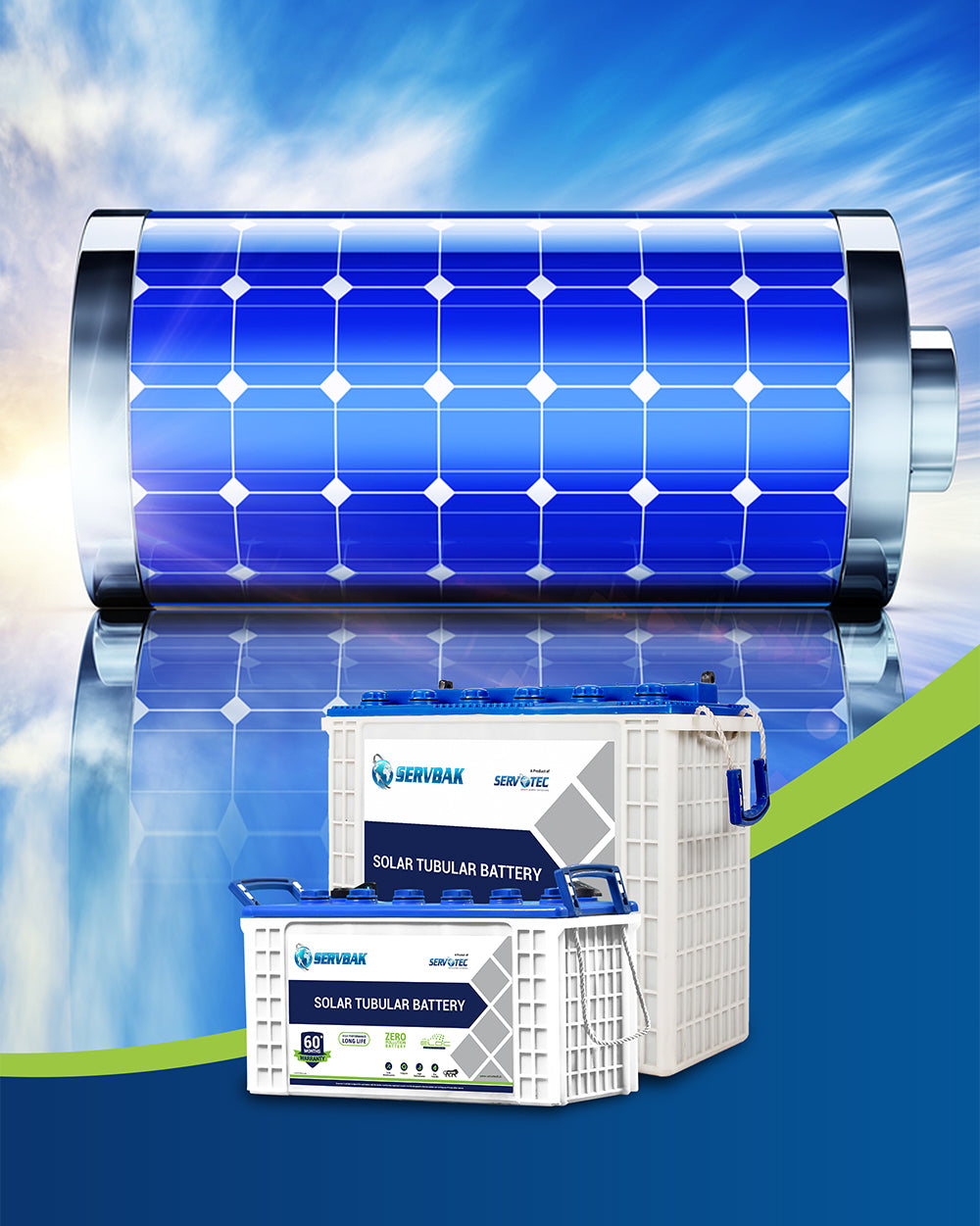 SERVBAK Tubular Solar Battery Solar Solution for Homes, Offices & Shops, Rechargeable 60 Months Warranty, 12 Volt, PCPP Container