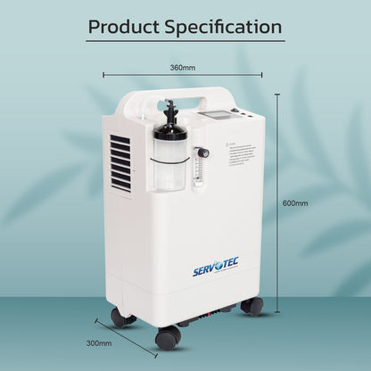 Servotech JAY-5BW Oxygen Concentrator 5 Litres - Medical Grade with 95% ± 3% Oxygen Purity | Continuous Flow 1-5 LPM | Low Noise Operation | Compact Design for Home & Hospital Use | Includes Complete Accessories