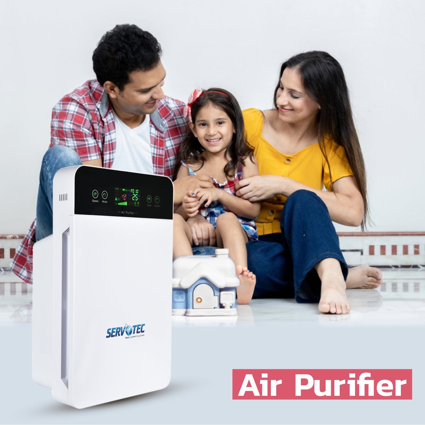 Servotech Air Purifier For Living room,Bedroom&Office |13 Hepa Filter|CADR 180m3/h|Smart Digital Display|Remote Control| Portable Room Air Purifier