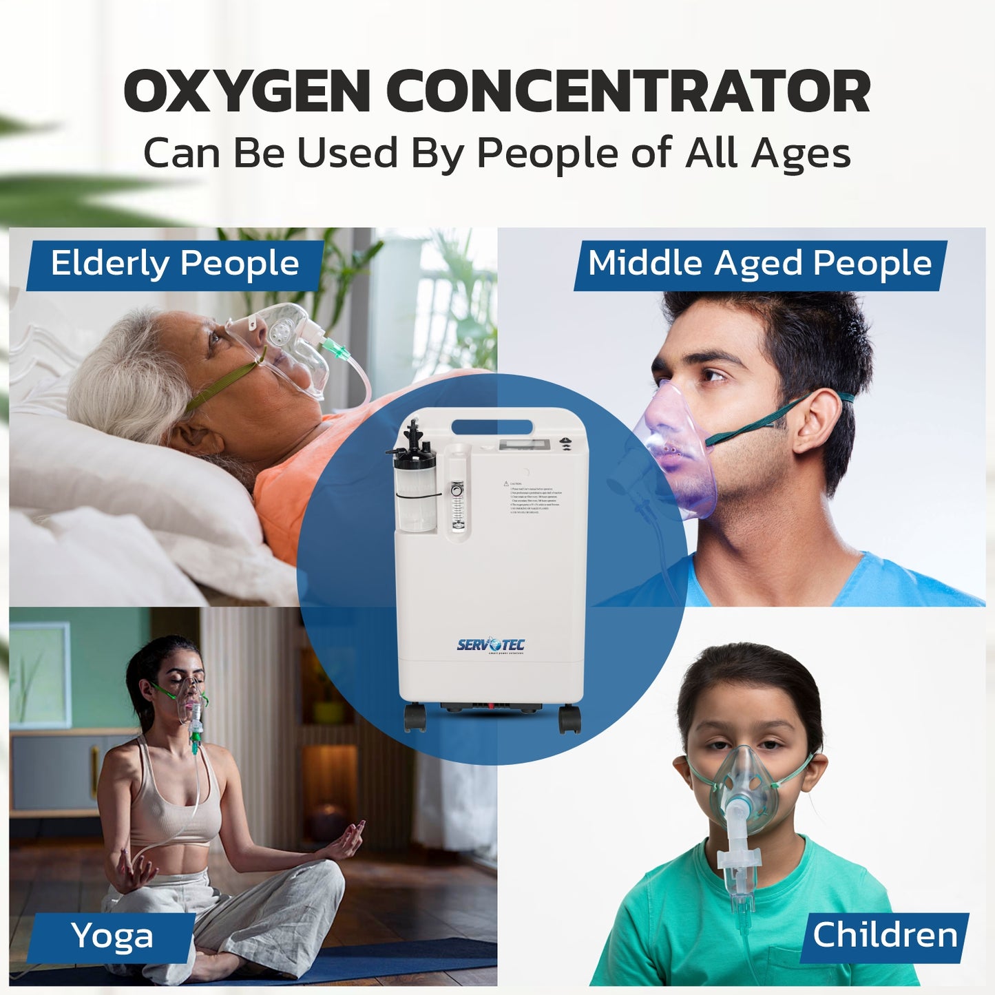 Servotech JAY-5BW Oxygen Concentrator 5 Litres - Medical Grade with 95% ± 3% Oxygen Purity | Continuous Flow 1-5 LPM | Low Noise Operation | Compact Design for Home & Hospital Use | Includes Complete Accessories