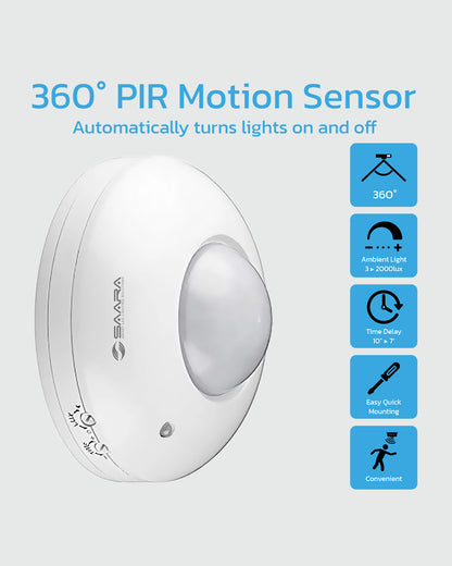 SAARA Motion Sensor with Light Sensor | Energy Saving Motion Detector Switch | Auto Day/Night On & Off | LDR Sensor Switch for Lighting Waterproof Ceiling Mounted