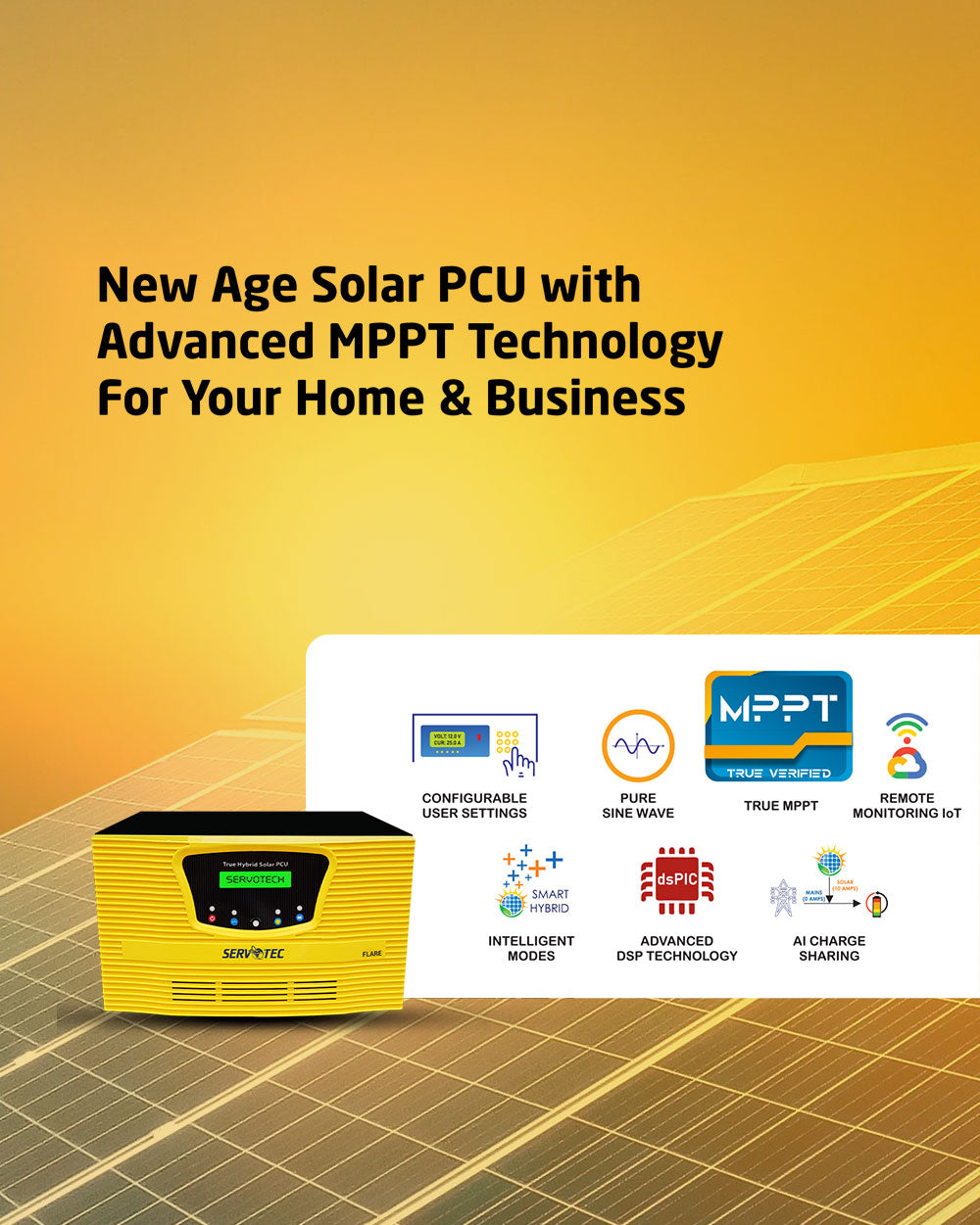 Solar Off Grid Combo |  Solar Inverter 1kW MPPT + 150Ah Tubular Battery (1 N) + 415 Watt Mono Solar Panel (2 N)