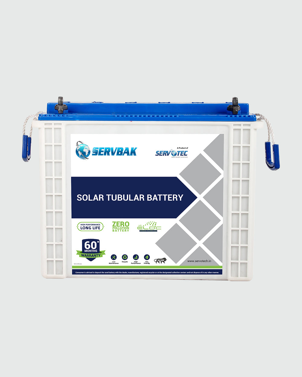 SERVBAK Tubular Solar Battery Solar Solution for Homes, Offices & Shops, Rechargeable 60 Months Warranty, 12 Volt, PCPP Container